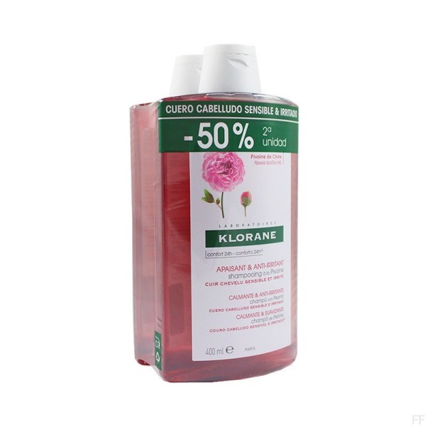 Klorane Pack Champú De Peonia Para Cuero Cabelludo Sensible 2x 400ml